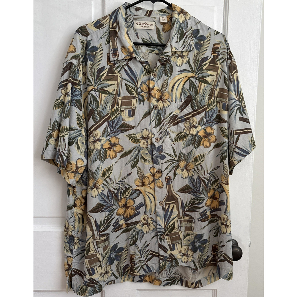 Caribbean Silk Blend Men's 93% Silk Tropical Hawaiian Shirt Resort Wear | XL
